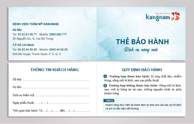 CHÍNH SÁCH BẢO HÀNH KẾT QUẢ NÂNG MŨI TẠI BVTM KANGNAM